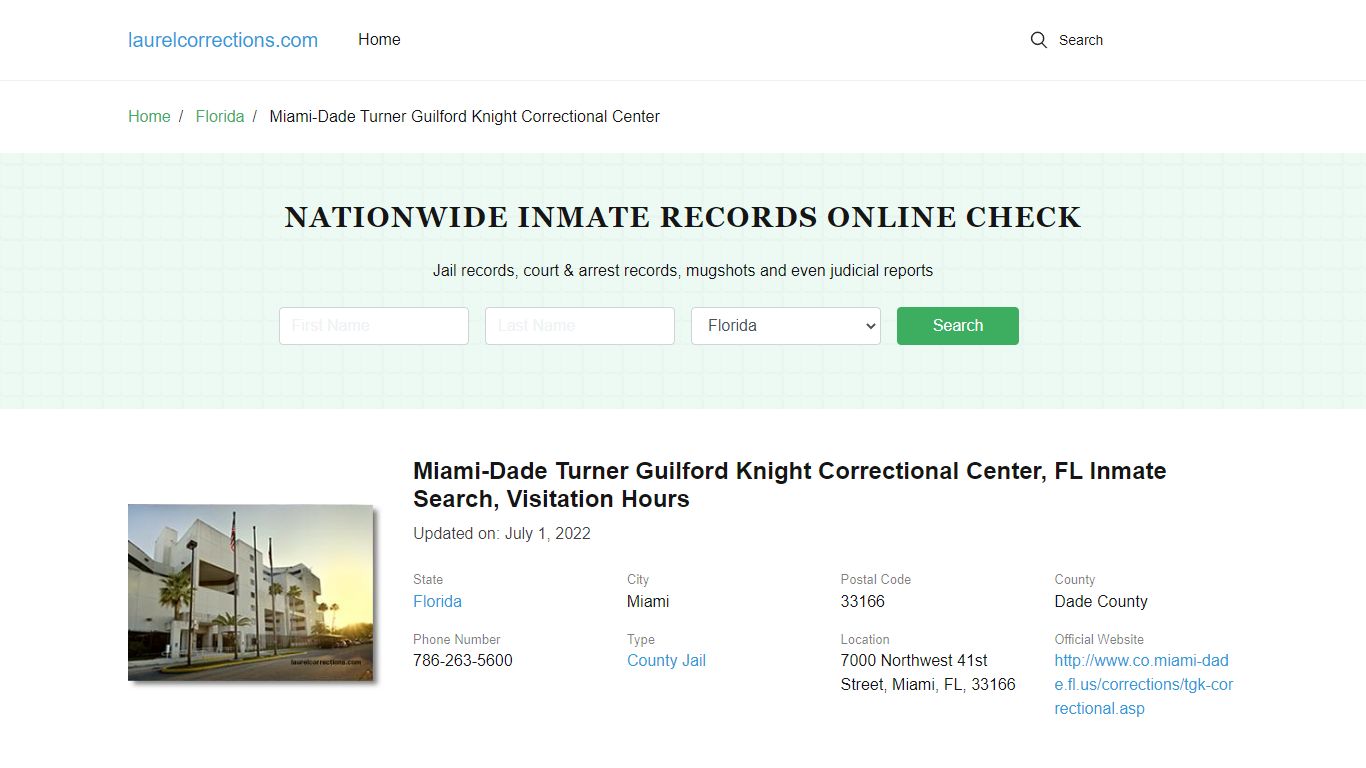 Miami-Dade Turner Guilford Knight Correctional Center, FL Inmate Search ...